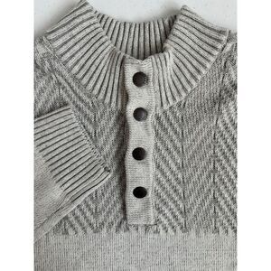 Outpost Makers Men's XL Light Gray 1/4 Snap Button Herringbone‎ Knit Sweater